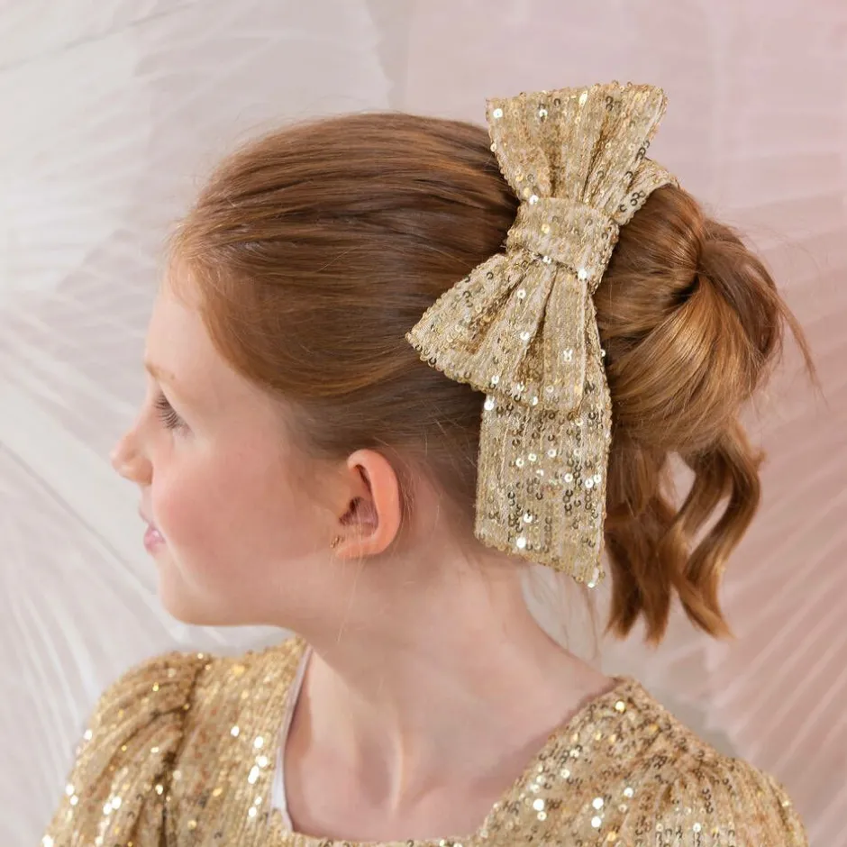 Patachou Girls Gold Sequin Tulle Bow Hair Clip (14cm) Hot