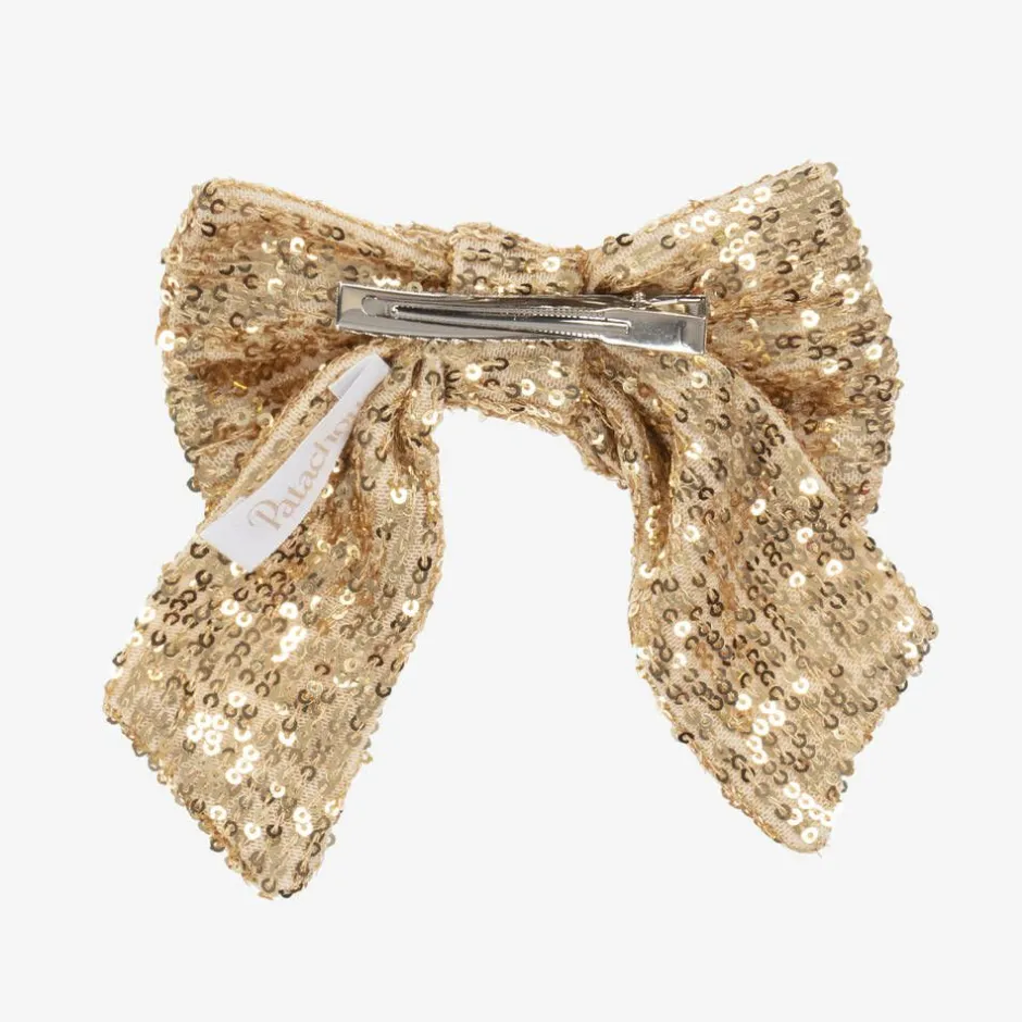 Patachou Girls Gold Sequin Tulle Bow Hair Clip (14cm) Hot