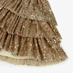 Phi Clothing Girls Gold Sequin Tulle Ruffle Skirt