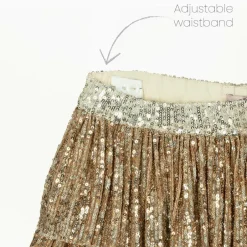 Phi Clothing Girls Gold Sequin Tulle Ruffle Skirt