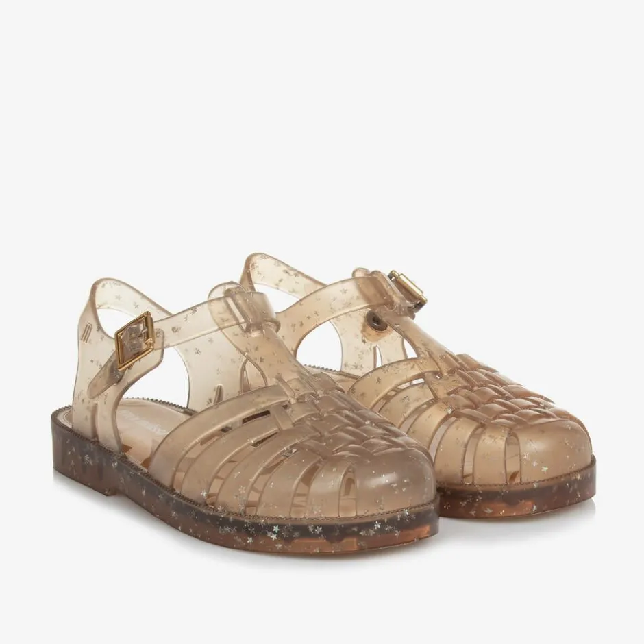 Mini Melissa Girls Gold Star Glitter Jelly Sandals Sale