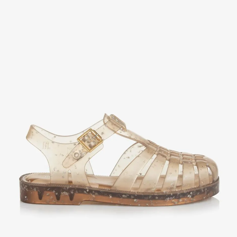 Mini Melissa Girls Gold Star Glitter Jelly Sandals Sale