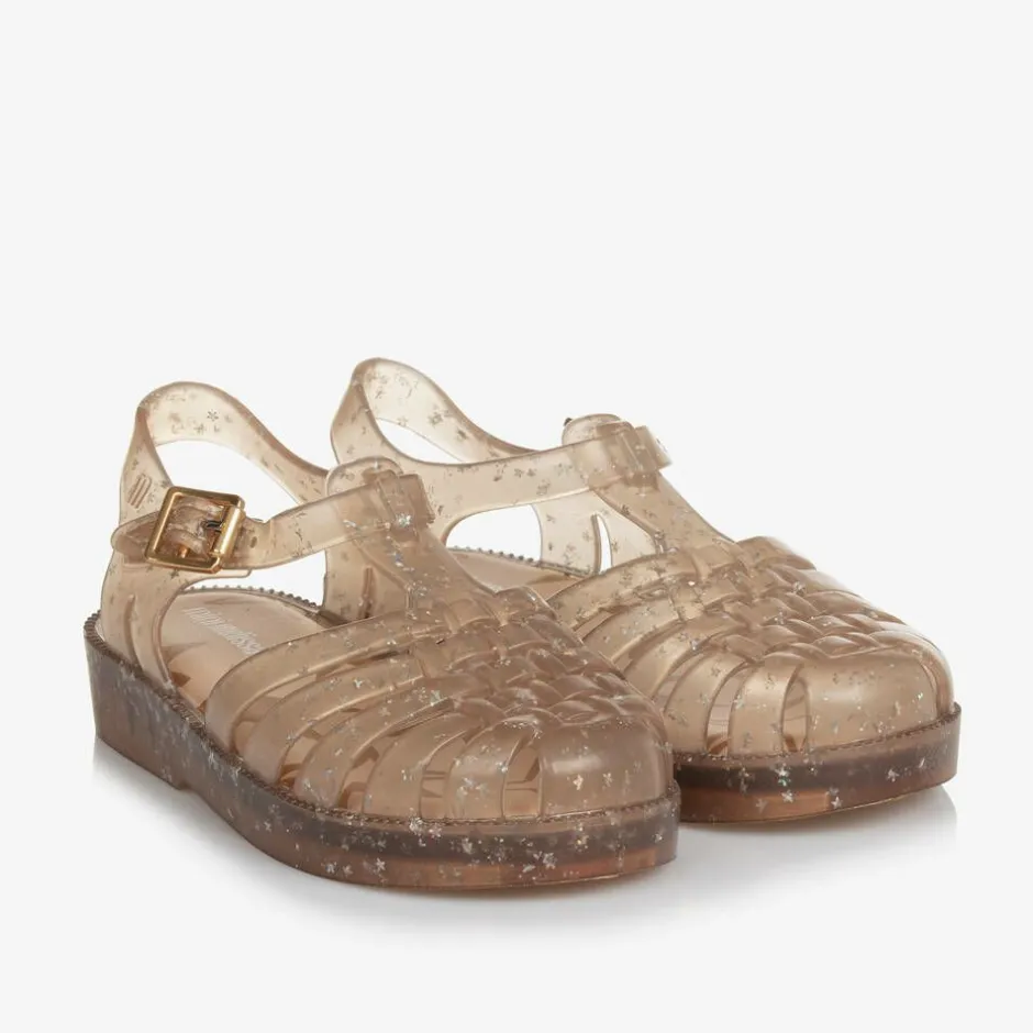 Mini Melissa Girls Gold Star Glitter Jelly Sandals Hot