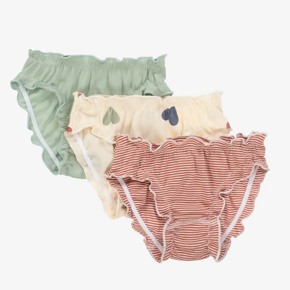 Petit Bateau Girls Green & Red Cotton Knickers (3 Pack) Outlet