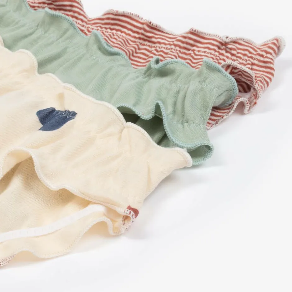 Petit Bateau Girls Green & Red Cotton Knickers (3 Pack) Outlet