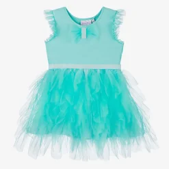 Rachel Riley Girls Green Cotton & Tulle Dress New