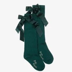 Pretty Originals Girls Green Cotton Bow Socks Discount