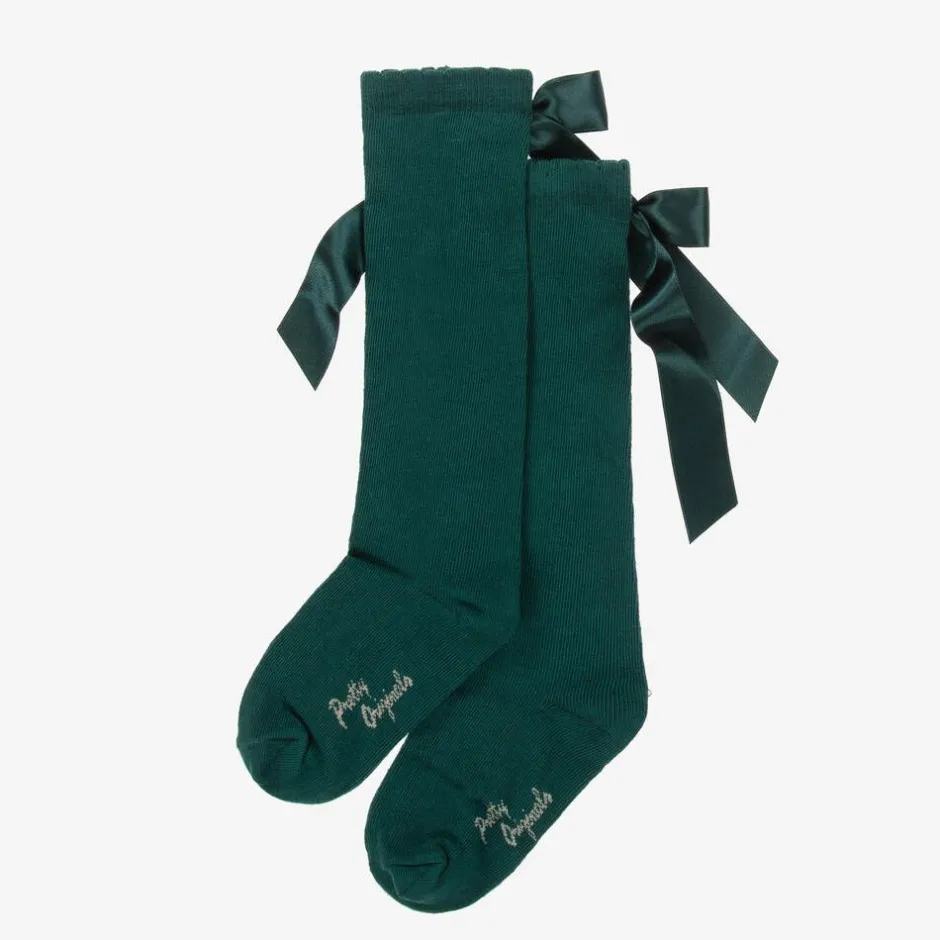 Pretty Originals Girls Green Cotton Bow Socks Discount