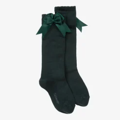 Carlomagno Girls Green Cotton Knee Length Socks New