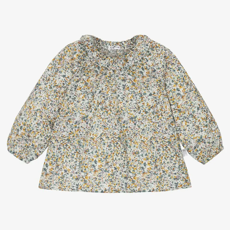 Il Gufo Girls Green Cotton Liberty Floral Blouse Discount