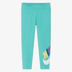 Nike Girls Green Cotton Swoosh Leggings New