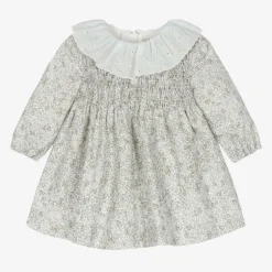 Pureté Du... Bébé Girls Green Floral Cotton Dress