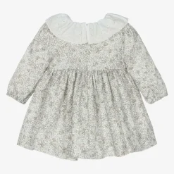 Pureté Du... Bébé Girls Green Floral Cotton Dress