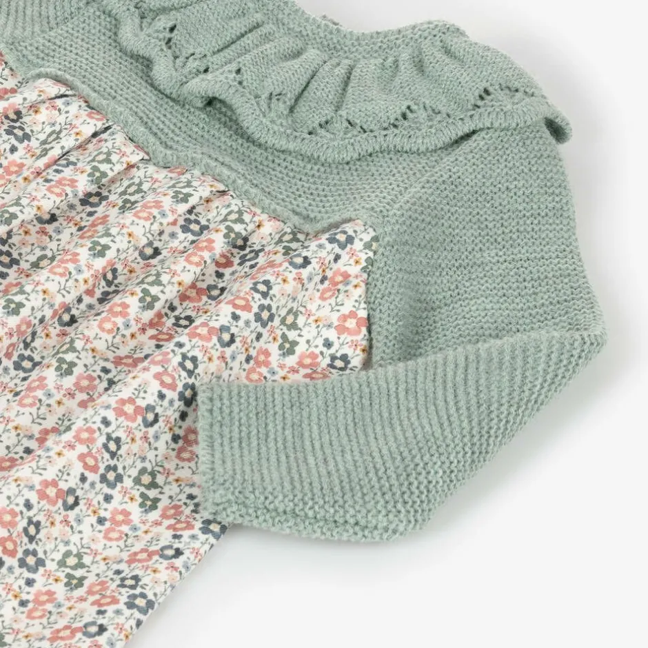 Mebi Girls Green Floral Cotton Dress Best