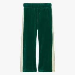 Mini Rodini Girls Green Striped Velour Joggers New