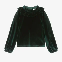 Molo Girls Green Velour Ruffle Blouse Aventurine Clearance