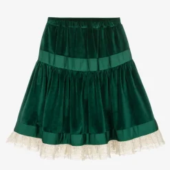 The Middle Daughter Girls Green Velvet & Lace Skirt Hot