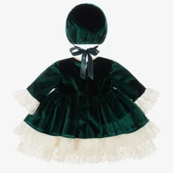 Andreeatex Girls Green Velvet Dress & Hat Set Hot