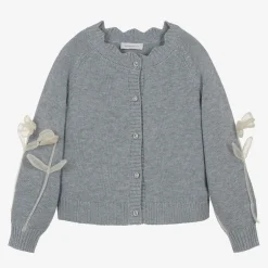 Monnalisa Girls Grey & Ivory Georgette Rose Cardigan Online