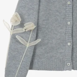 Monnalisa Girls Grey & Ivory Georgette Rose Cardigan Online
