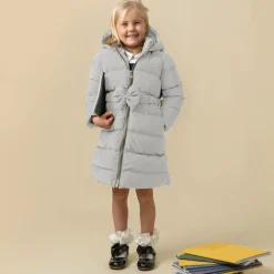 Caramelo Kids Girls Grey Bow Puffer Coat New