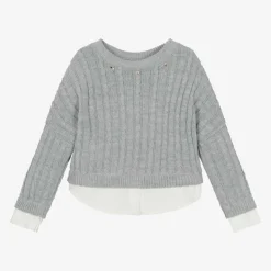 Lapin House Girls Grey Cable Knit Layered Sweater Sale