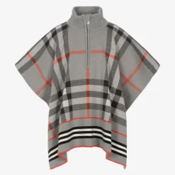 Burberry Girls Grey Check Wool Cape Discount
