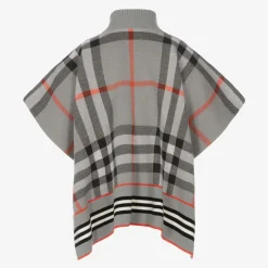 Burberry Girls Grey Check Wool Cape Discount
