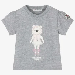 Moncler Enfant Girls Grey Cotton Ballerina Bear T-Shirt Sale