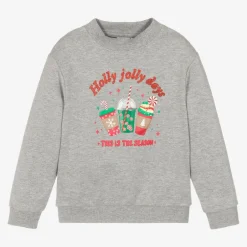 NAME IT Girls Grey Cotton Festive Sweatshirt Best