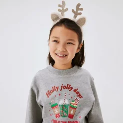 NAME IT Girls Grey Cotton Festive Sweatshirt Best