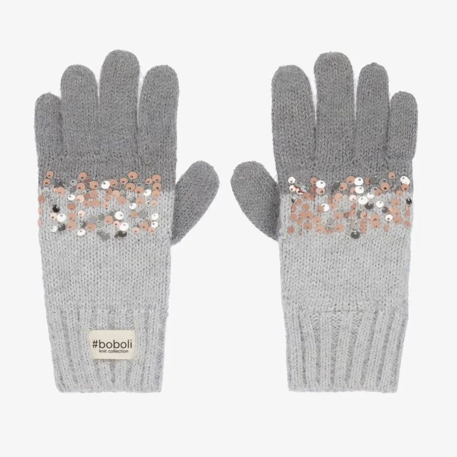 Boboli Girls Grey Cotton Knit Gloves