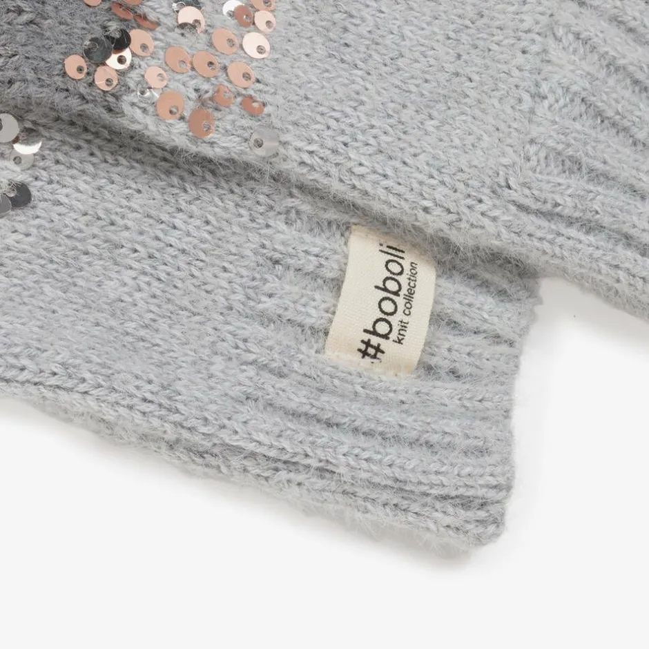 Boboli Girls Grey Cotton Knit Gloves