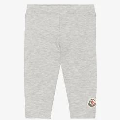 Moncler Enfant Girls Grey Cotton Logo Leggings New
