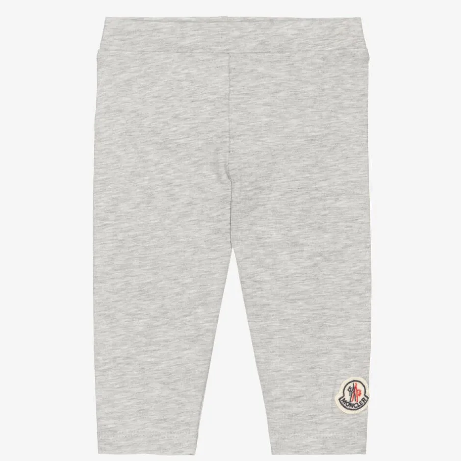 Moncler Enfant Girls Grey Cotton Logo Leggings New