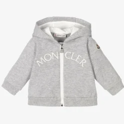 Moncler Enfant Girls Grey Cotton Zip-Up Logo Top Outlet