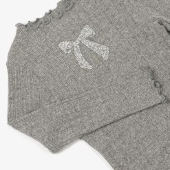 NAME IT Girls Grey Diamanté Bow Top Clearance