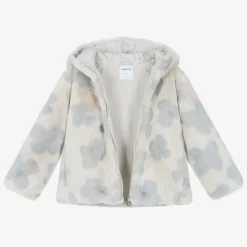 Mayoral Girls Grey Faux Fur Flower Jacket Best