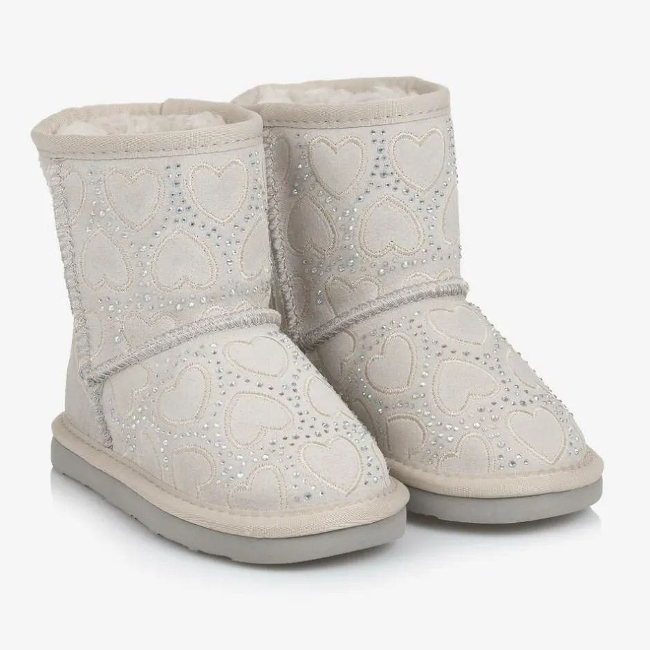 Lelli Kelly Girls Grey Heart & Diamanté Suede Boots Hot