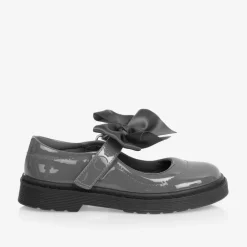 Caramelo Kids Girls Grey Patent Bow Shoes Sale