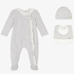 Paz Rodríguez Girls Grey Velour Babygrow Set Sale