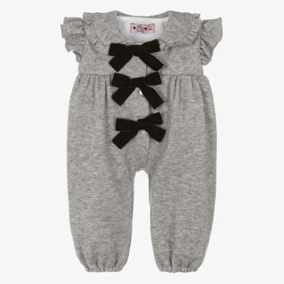 Phi Clothing Girls Grey Viscose Knit Bow Jumpsuit Sale