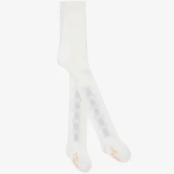 Pretty Originals Girls Ivory & Blue Knitted Cotton Tights Discount