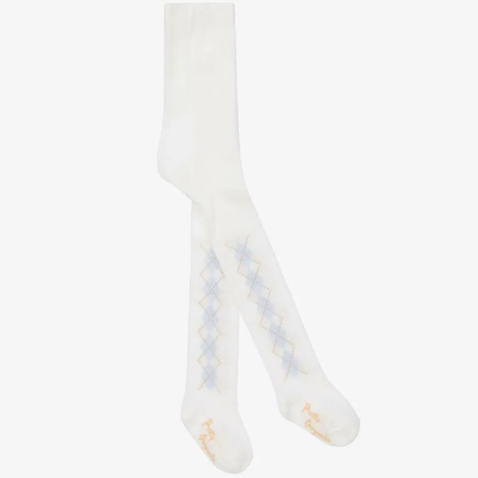 Pretty Originals Girls Ivory & Blue Knitted Cotton Tights Discount
