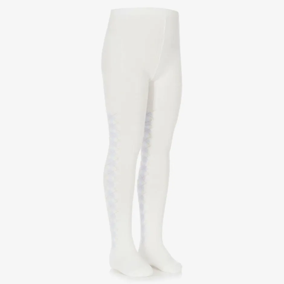 Pretty Originals Girls Ivory & Blue Knitted Cotton Tights Discount