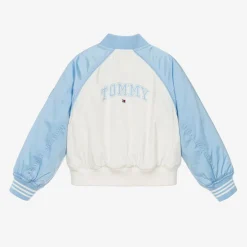 Tommy Hilfiger Girls Ivory & Blue Varsity Bomber Jacket New