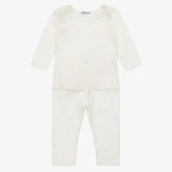 Bonpoint Girls Ivory & Gold Cotton Leggings Set Hot