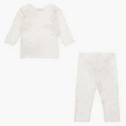 Bonpoint Girls Ivory & Gold Cotton Leggings Set Hot
