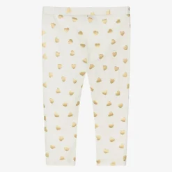 Moschino Baby Girls Ivory & Gold Heart Cotton Leggings Outlet