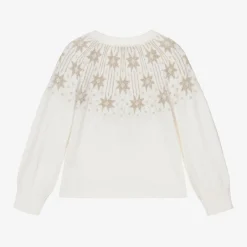 Tartine et Chocolat Girls Ivory & Gold Star Wool Sweater Clearance